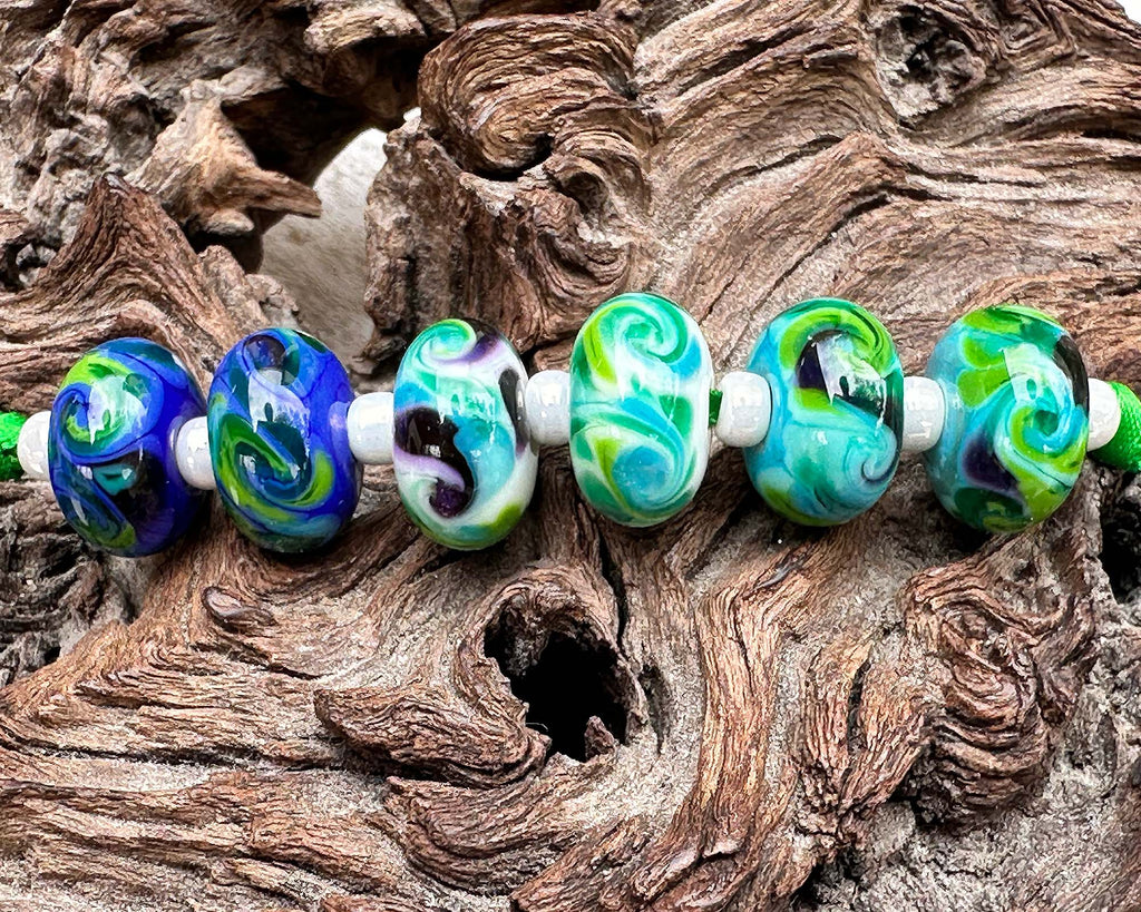 blue green lampwork beads