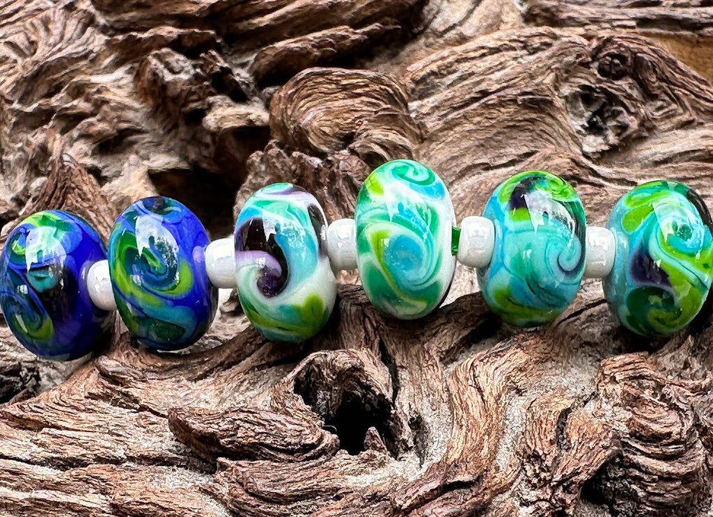 blue green lampwork beads