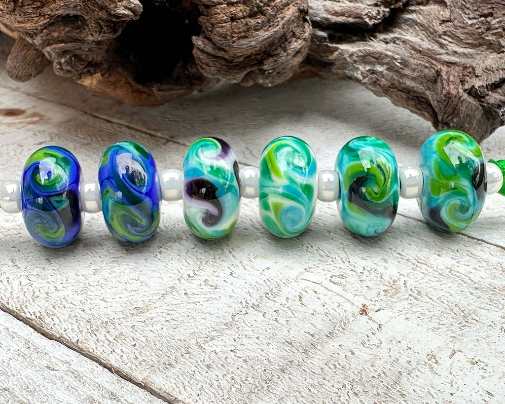 blue green lampwork beads