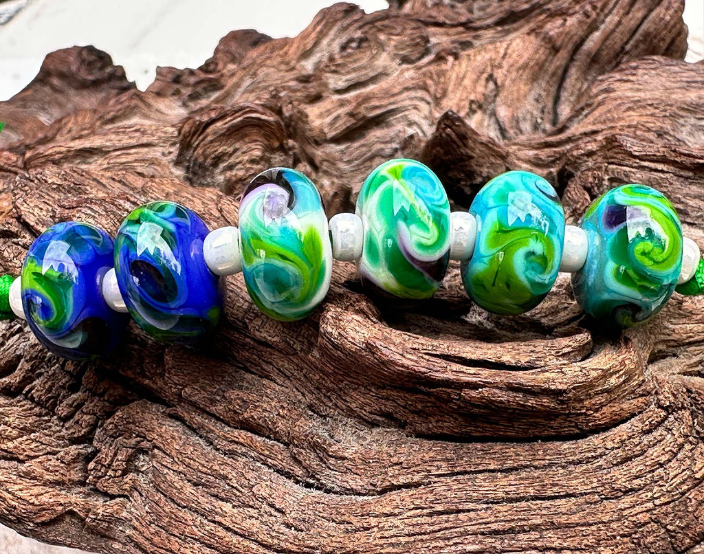 blue green lampwork beads