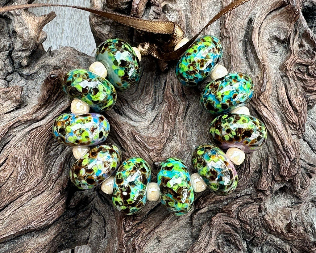 green lampwork beads