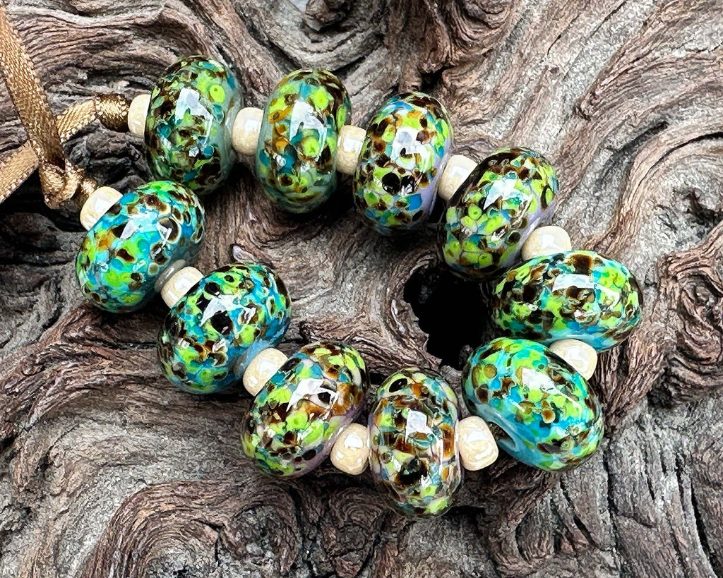 green lampwork beads