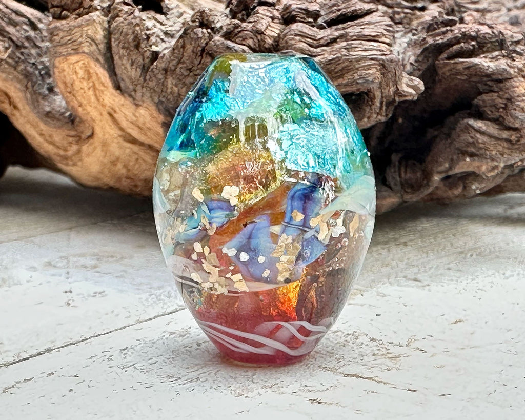 rainbow lampwork bead